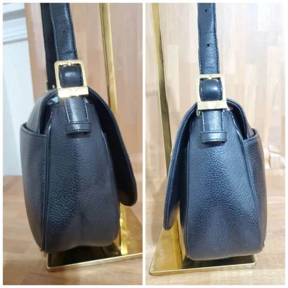 Authentic MCM Black Leather Studded Flap Shoulder Bag